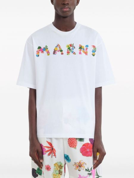 Geblümte t-shirt aus baumwoll mit print Marni weiß