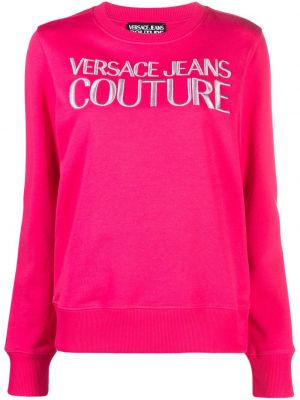 Bavlnená mikina s výšivkou Versace Jeans Couture ružová