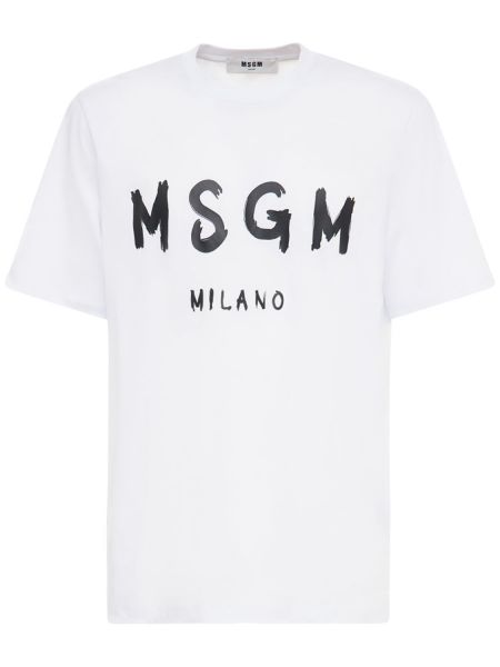 T-shirt i bomull med mönster i jersey Msgm vit