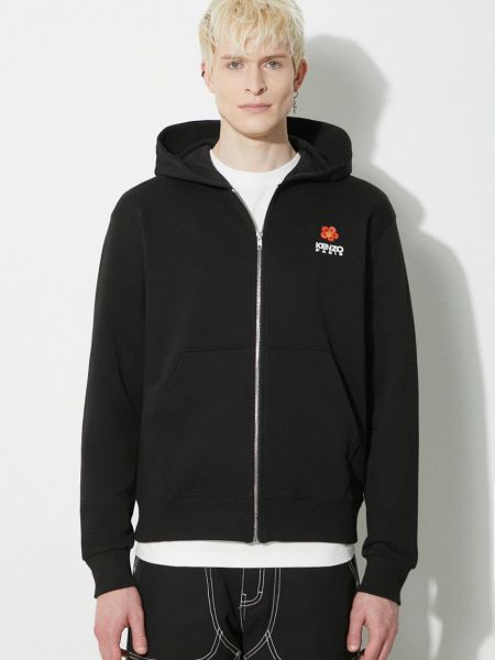 Pamučna hoodie s kapuljačom s cvjetnim printom Kenzo crna