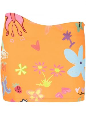 Asimetrična mini suknja s cvjetnim printom s printom Collina Strada narančasta