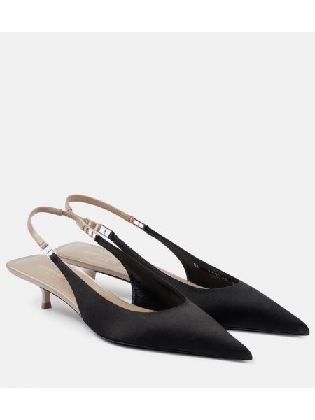 Slingback pumpar med remmar i satin Saint Laurent svart