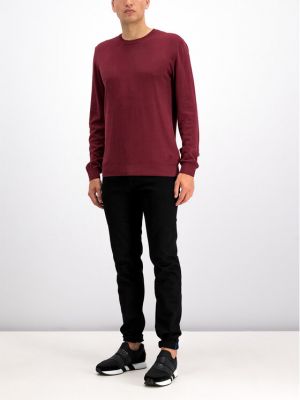 Памучен пуловер с дълъг ръкав с кръгло деколте Trussardi винено червено
