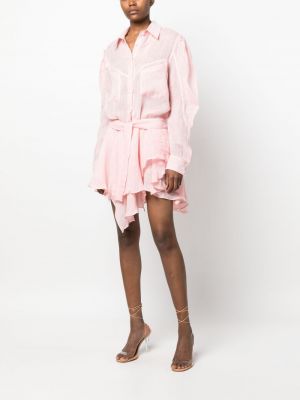 Lněné mini šaty Pnk růžové