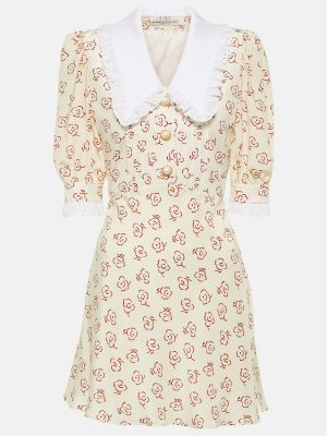 Шелковое платье мини в цветочек с принтом Alessandra Rich белое