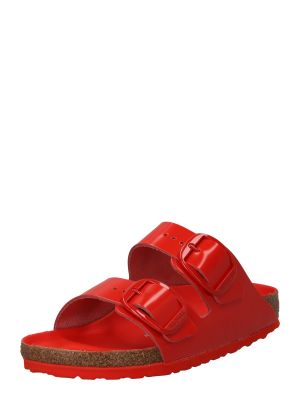 Jednofarebné kožené sandále na podpätku Birkenstock - červená