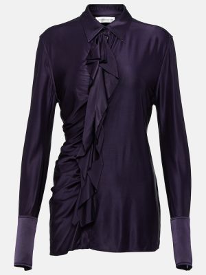 Satenska srajca z volani Victoria Beckham vijolična