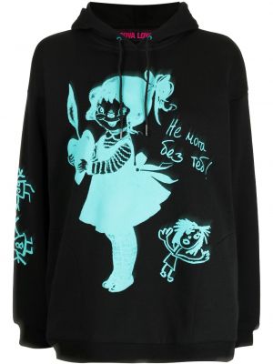Kapučdžemperis ar apdruku džersija Chopova Lowena melns