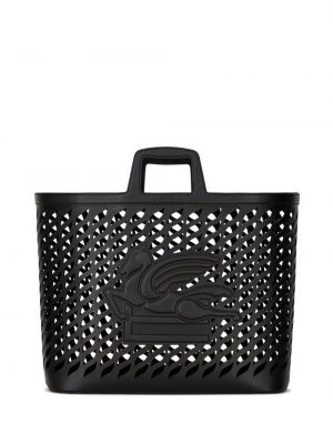 Usnjena nakupovalna torba Etro črna
