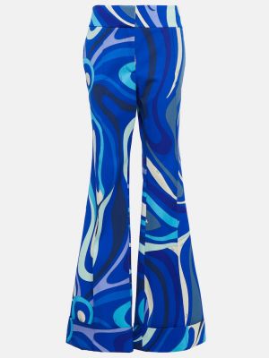 Vlnené rovné nohavice s potlačou Pucci modrá