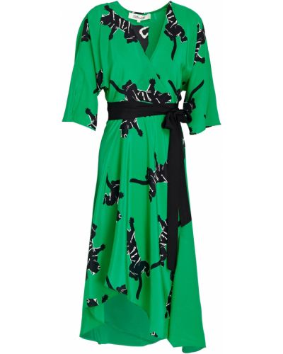 Kopertowa sukienka z jedwabiu Diane Von Furstenberg, zielony