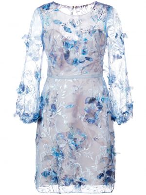 Vestido de cóctel con bordado de flores Marchesa Notte azul