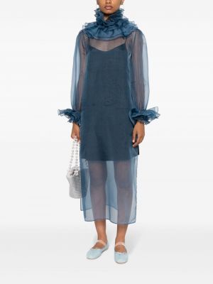 Jedwabna sukienka szyfonowa z falbankami Bode niebieska