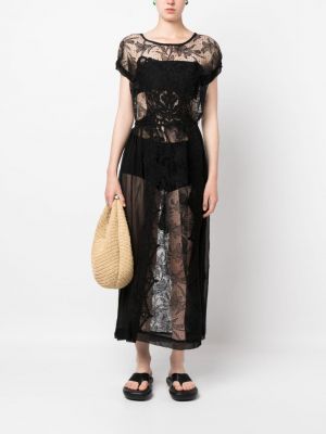 Krajkové květinové dlouhé šaty Maurizio Mykonos černé