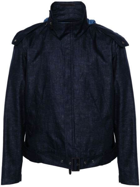 Lanena jakna s kapuljačom Giorgio Armani plava