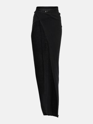 Długa spódnica wełniana z kaszmiru asymetryczna Rick Owens czarna
