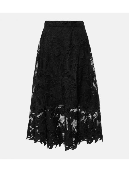 Krajkový květinový midi sukně Oscar De La Renta černý
