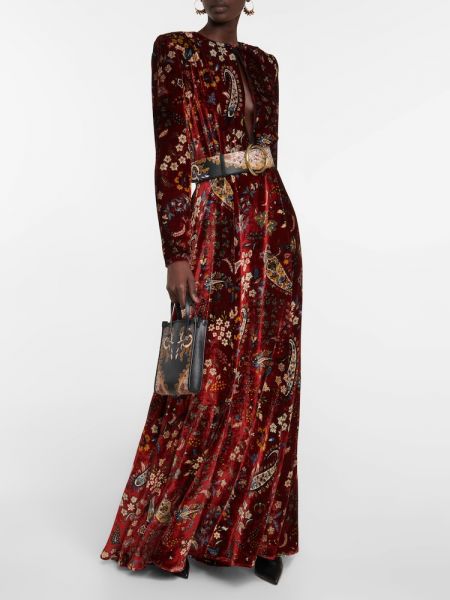 Rochie lunga de catifea cu model paisley Etro