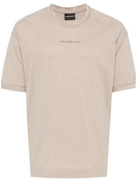 Bavlnené tričko s potlačou Emporio Armani béžová