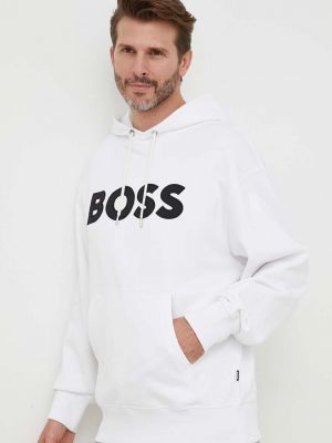 Pamučna hoodie s kapuljačom Boss bijela