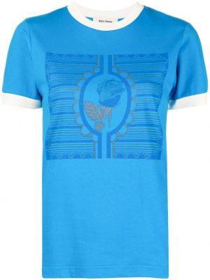 T-shirt con stampa Wales Bonner blu