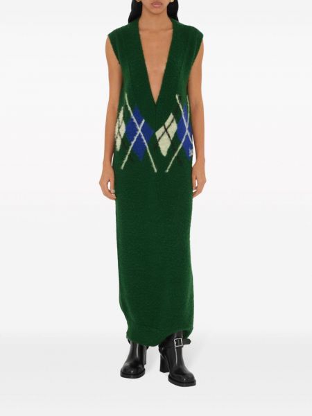 Sukienka długa wełniana z wzorem argyle Burberry zielona