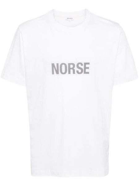 Βαμβακερή μπλούζα με σχέδιο Norse Projects λευκό