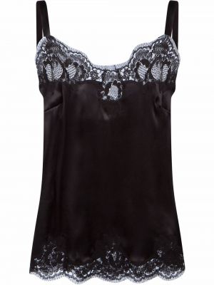 Σατέν φόρεμα με δαντέλα Dolce & Gabbana μαύρο
