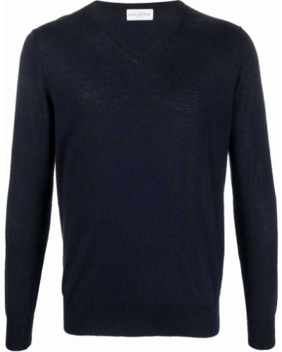 Pamučni džemper s v-izrezom Ballantyne plava
