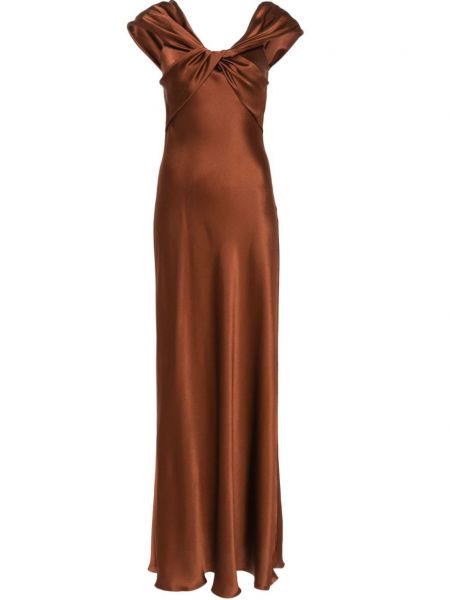 Saténové dlouhé šaty Alberta Ferretti hnedá