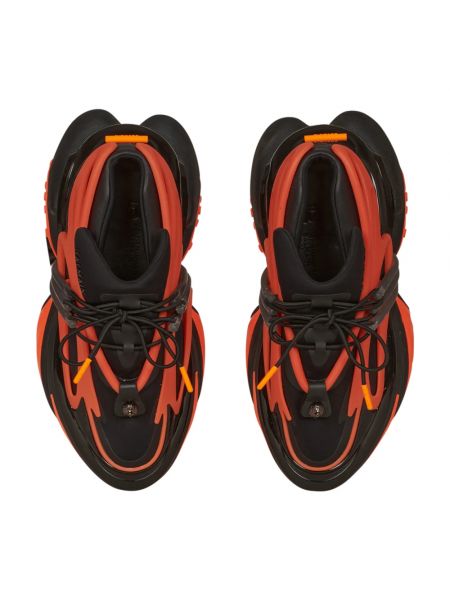 Sneakersy skórzane neoprenowe Balmain pomarańczowe