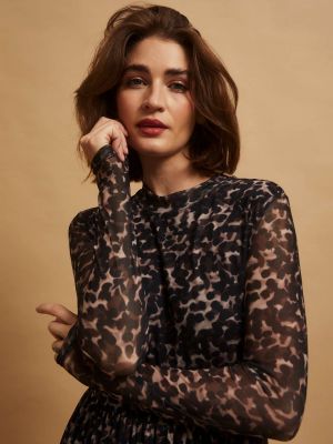 Midi šaty s leopardím vzorom Moodo béžová