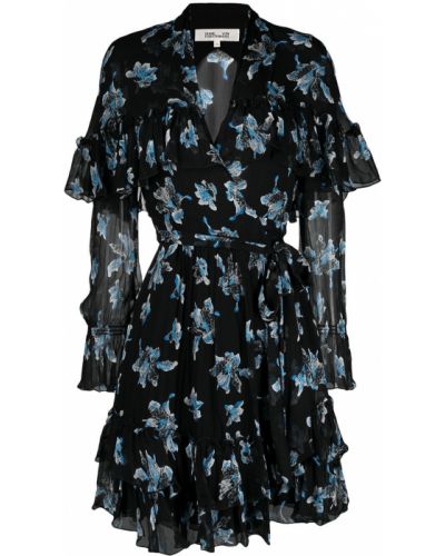 Vestido de cóctel de flores Dvf Diane Von Furstenberg negro