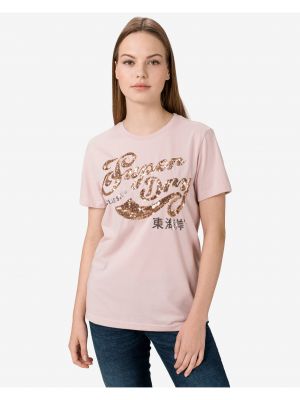 Marškinėliai su blizgučiais Superdry rožinė