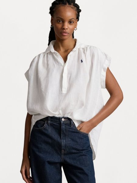 Блузка на пуговицах с коротким рукавом Polo Ralph Lauren белая