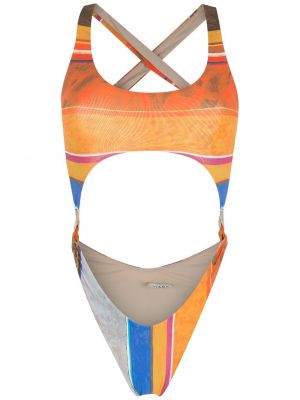 Gestreifter badeanzug mit print Amir Slama orange