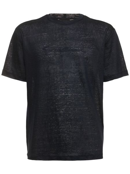T-shirt brodé en lin en jersey Giorgio Armani bleu