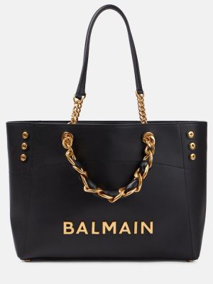 Кожени шопинг чанта Balmain черно
