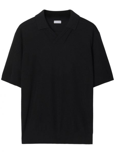 Вълнена поло тениска с v-образно деколте Burberry черно
