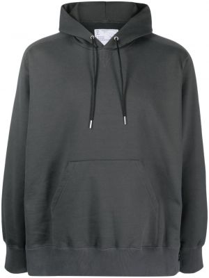 Pamučna hoodie s kapuljačom Sacai siva