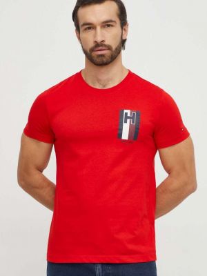 Памучна тениска с дълъг ръкав с принт Tommy Hilfiger червено