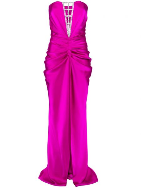 Drapované saténové večerní šaty Ana Radu růžové