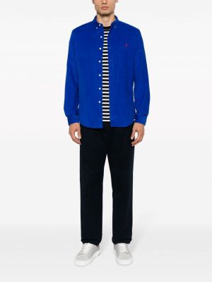 Bavlněné manšestrové polokošile s výšivkou Polo Ralph Lauren modré