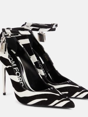 Pantofi cu toc de catifea cu imagine cu model zebră Tom Ford negru