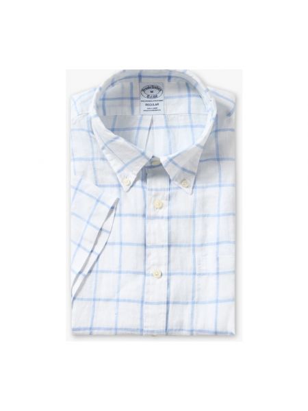 Camisa de lino a cuadros deportiva Brooks Brothers blanco