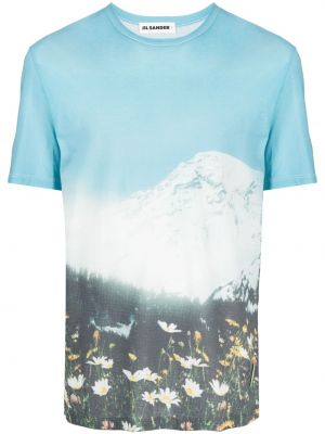 Bavlnené tričko s potlačou Jil Sander modrá