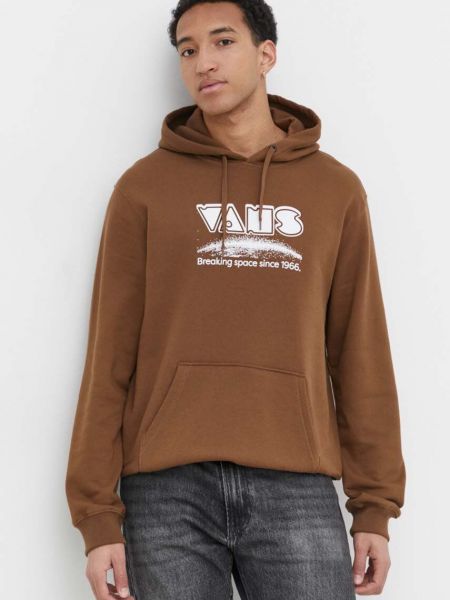 Pamučna hoodie s kapuljačom Vans smeđa