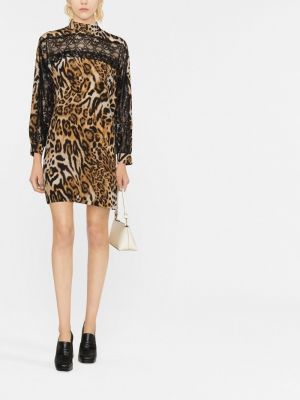 Mežģīņu mini kleita ar apdruku ar leoparda rakstu Boutique Moschino brūns