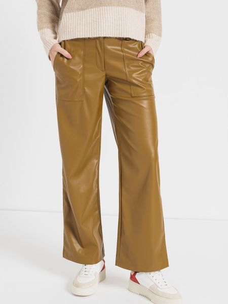Кожаные брюки с низкой талией из искусственной кожи Jdy коричневые