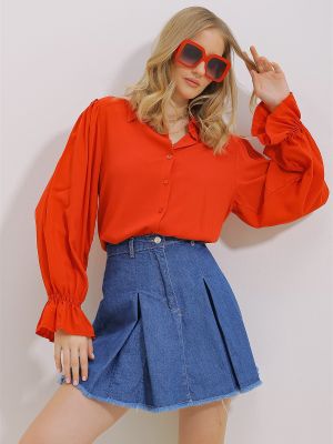 Сорочка з віскози з рюшами Trend Alaçatı Stili червона
